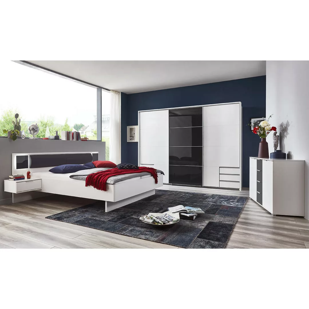 Schlafzimmer Set 3-teilig VIESTE-43 mit Bett 160x200 in weiß mit graphit günstig online kaufen