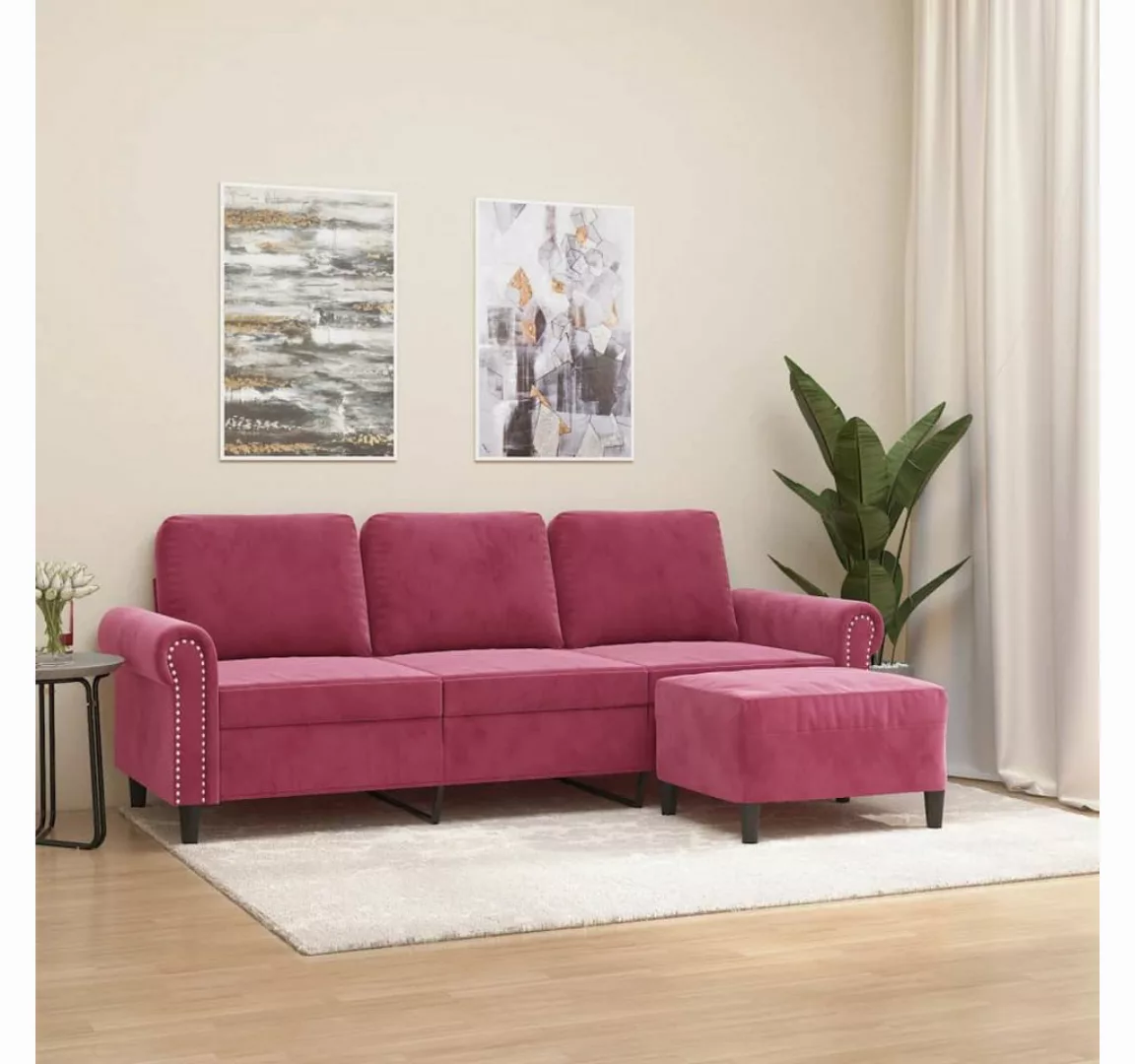 vidaXL Sofa 3-Sitzer-Sofa mit Hocker 180 cm Samt, Rot günstig online kaufen