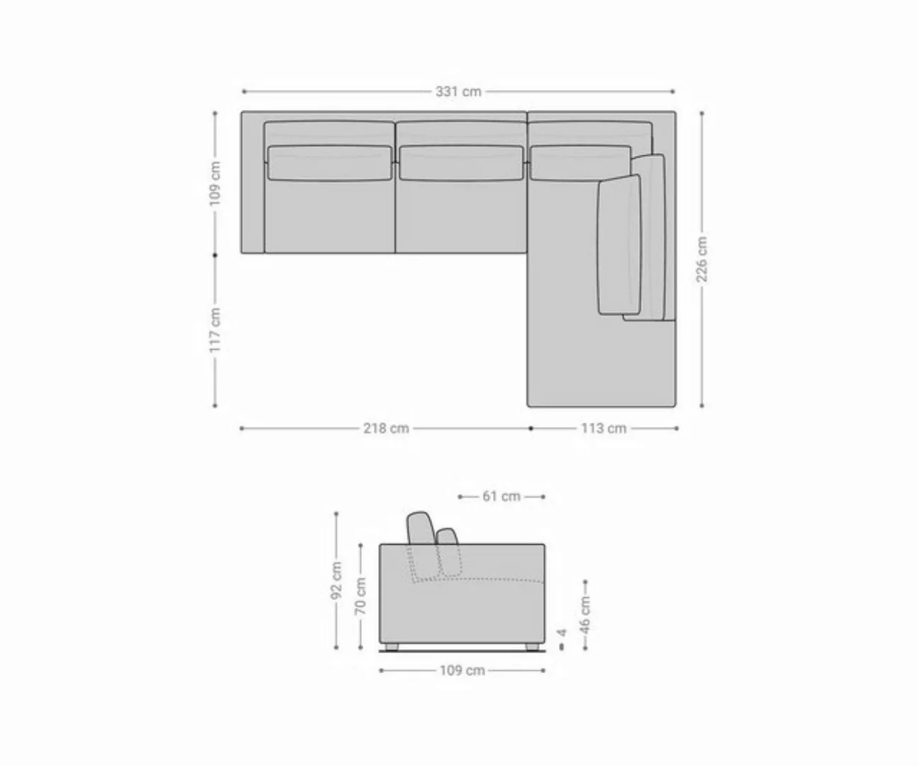 DELIFE Ecksofa Isla, Plüschcord Beige 330x225 cm Ottomane rechts günstig online kaufen