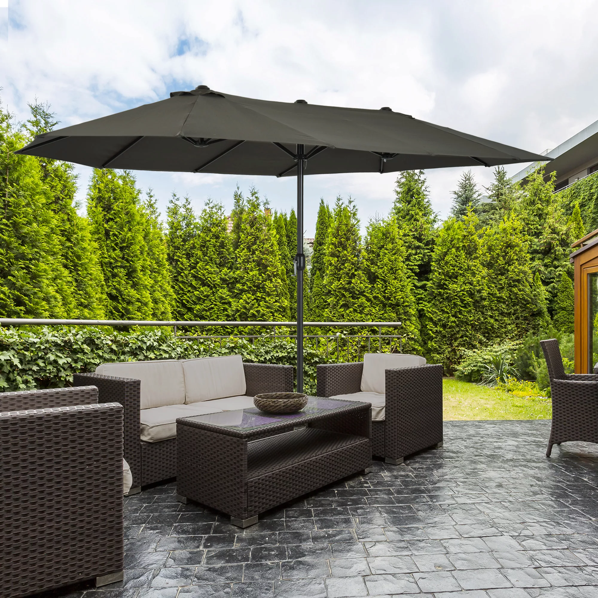 Outsunny Doppelsonnenschirm  Gartenschirm mit Handkurbel, Grau, Oval, 460 x günstig online kaufen