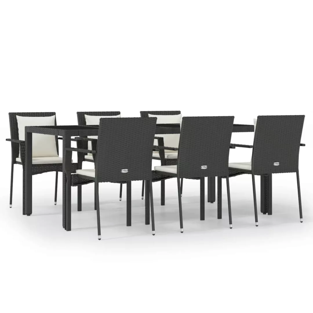 Vidaxl 7-tlg. Garten-essgruppe Mit Kissen Schwarz Poly Rattan günstig online kaufen