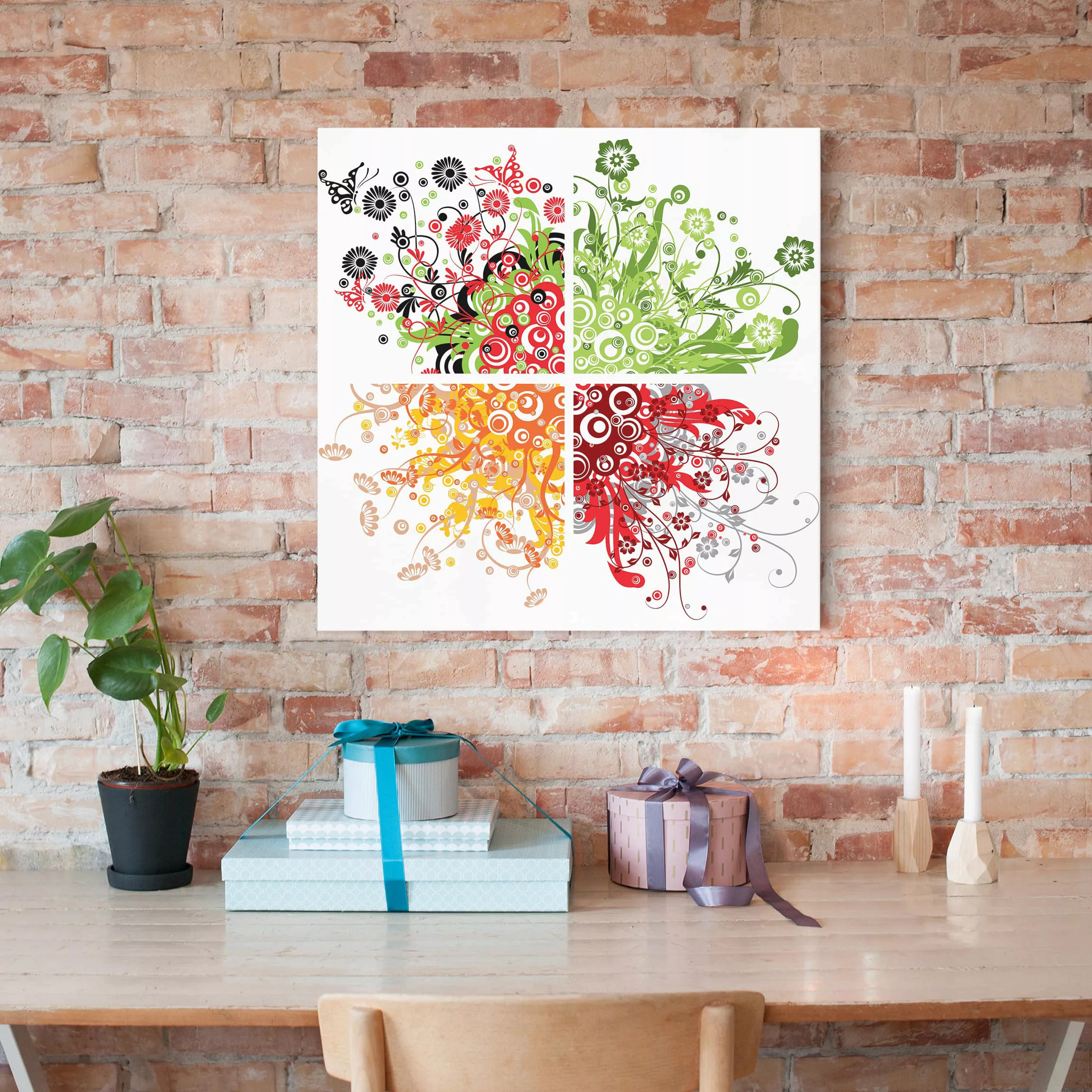 Leinwandbild Muster - Quadrat Retro Flowers günstig online kaufen