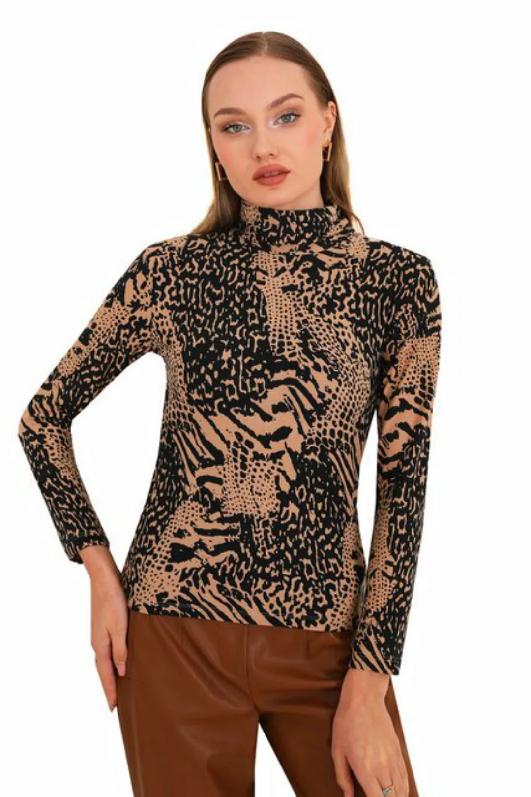 Bongual Rollkragenshirt Longsleeve Leopard Animal Print samtweich günstig online kaufen