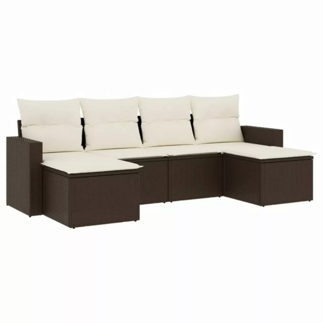 vidaXL Sofaelement 6-tlg. Garten-Sofagarnitur mit Kissen Braun Poly Rattan günstig online kaufen