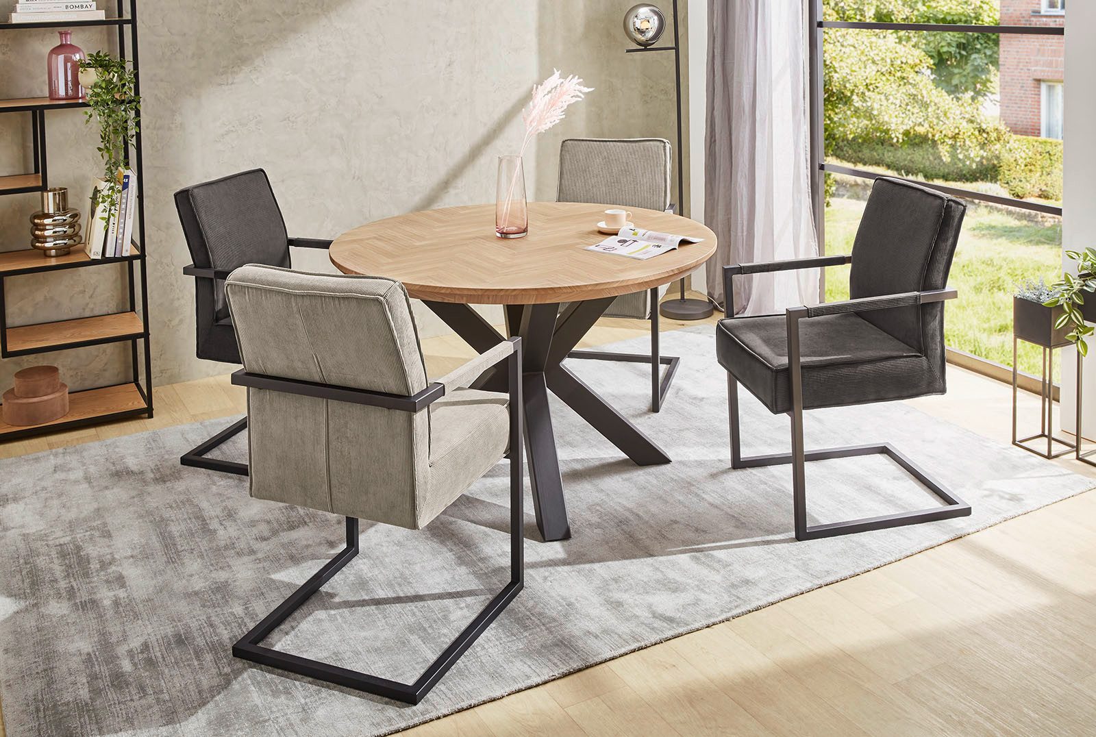 Jockenhöfer Gruppe Esstisch "Oakland", rund, 120cm ø, Parkettoptik., Metall günstig online kaufen