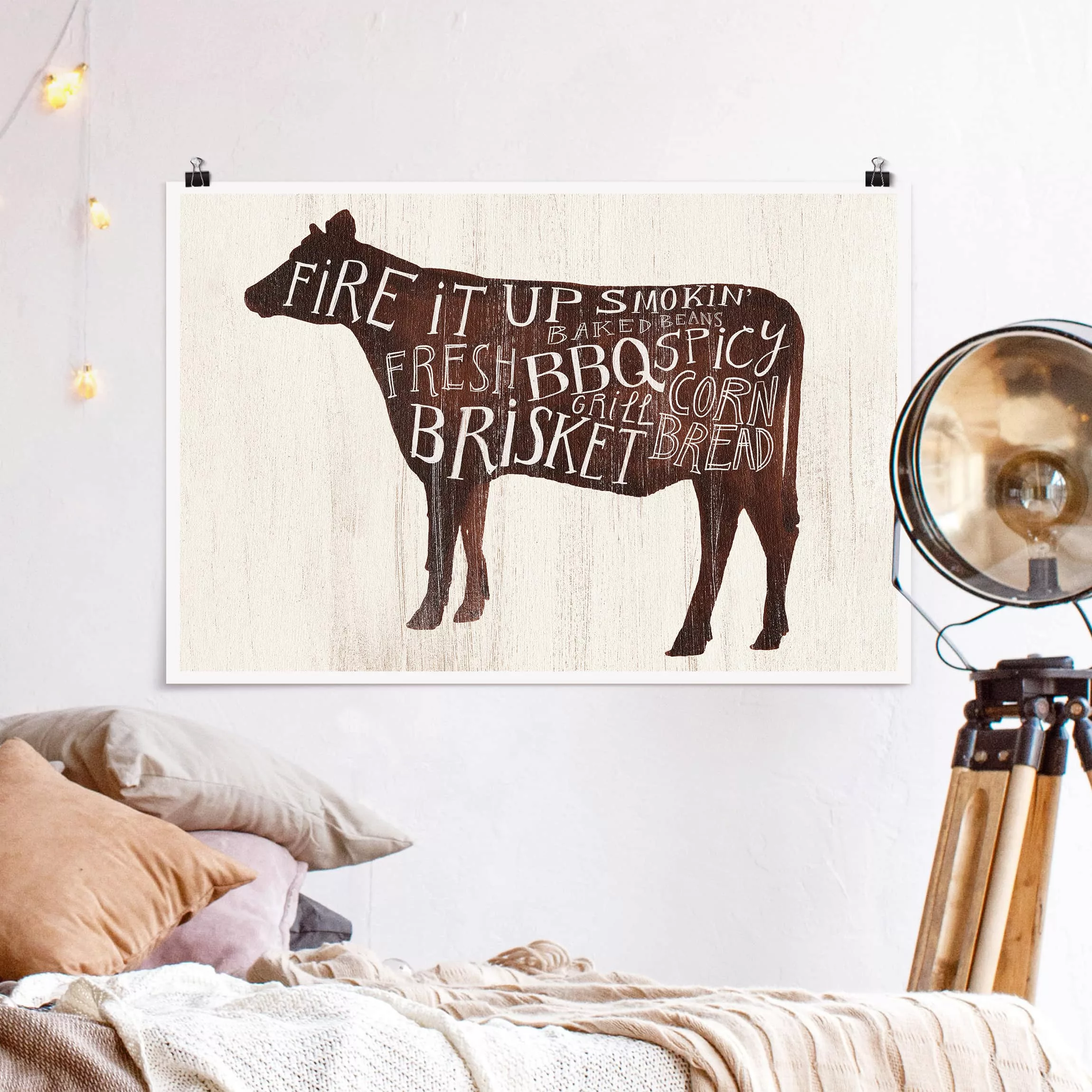 Poster Küche - Querformat Bauernhof BBQ - Kuh günstig online kaufen