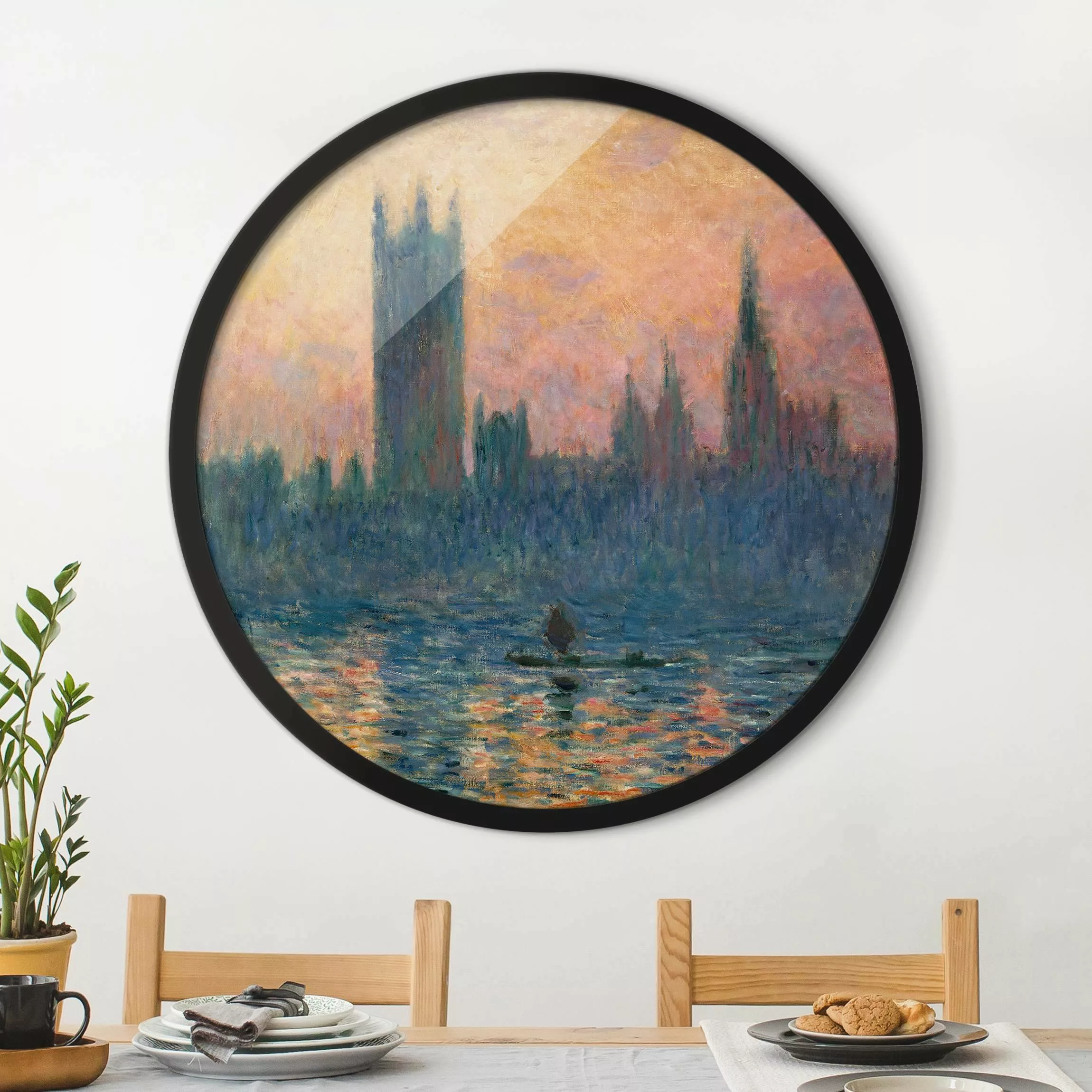 Rundes Gerahmtes Bild Claude Monet - London Sonnenuntergang günstig online kaufen