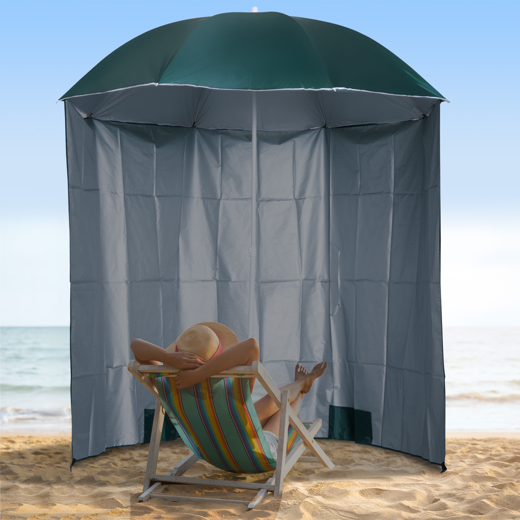 Outsunny Strandschirm Seitenwand Dunkelgrün 2,2xH2,2m aus Polyester, ideal günstig online kaufen