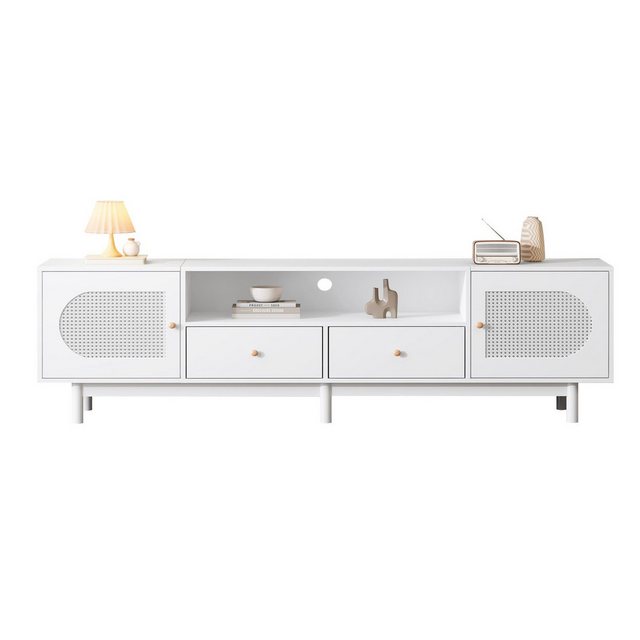 Gotagee TV-Schrank TV-Möbel Eleganter 180cm TV-Ständer weiß Rattan TV Lowbo günstig online kaufen