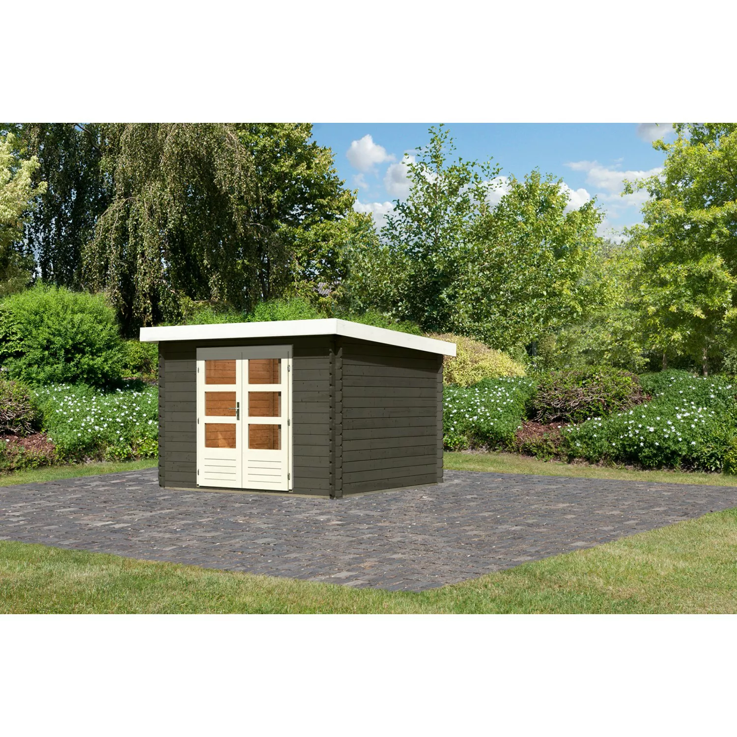 Karibu Gartenhaus Ängelholm 5 Terragrau 297 cm x 297 cm günstig online kaufen