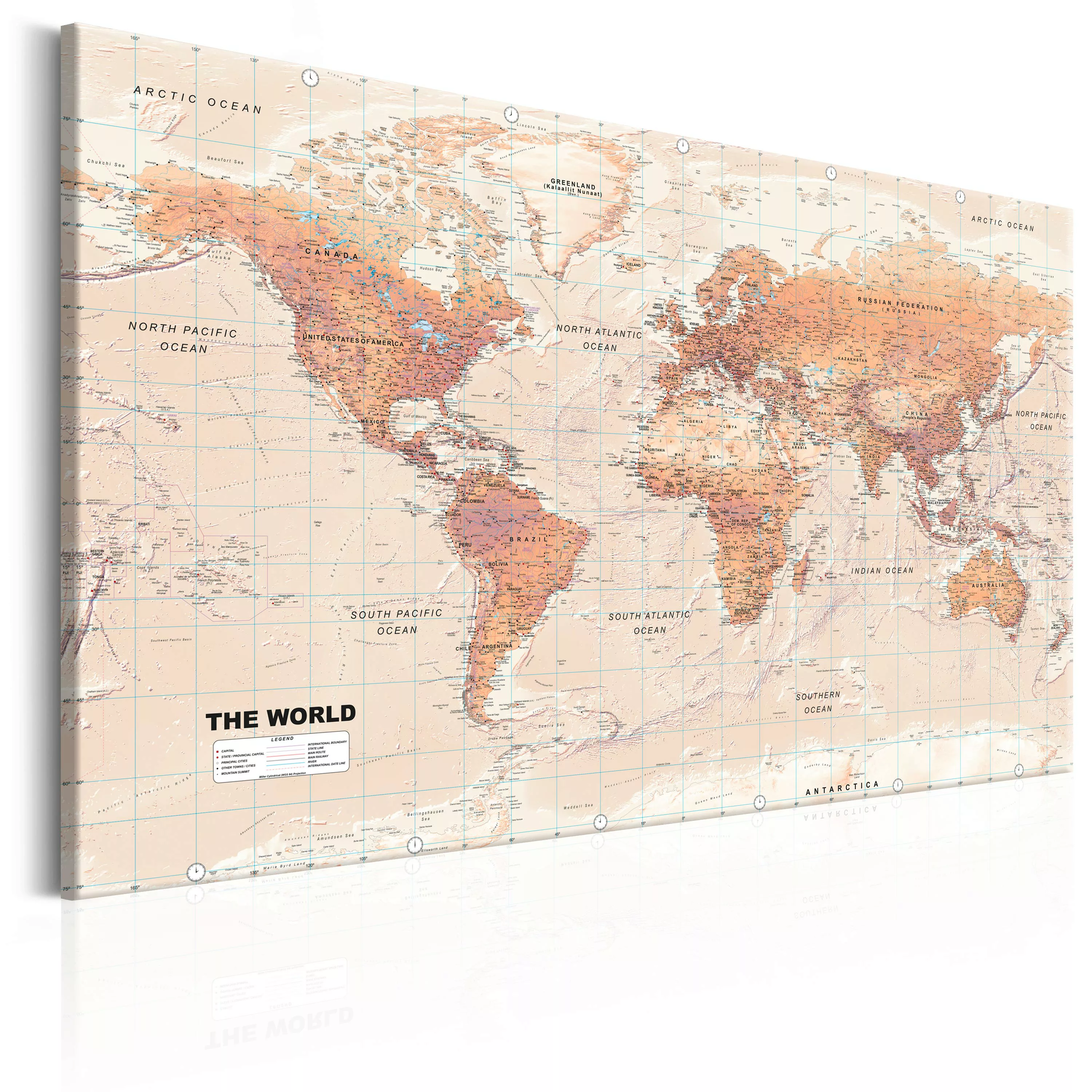 Wandbild - World Map: Orange World günstig online kaufen