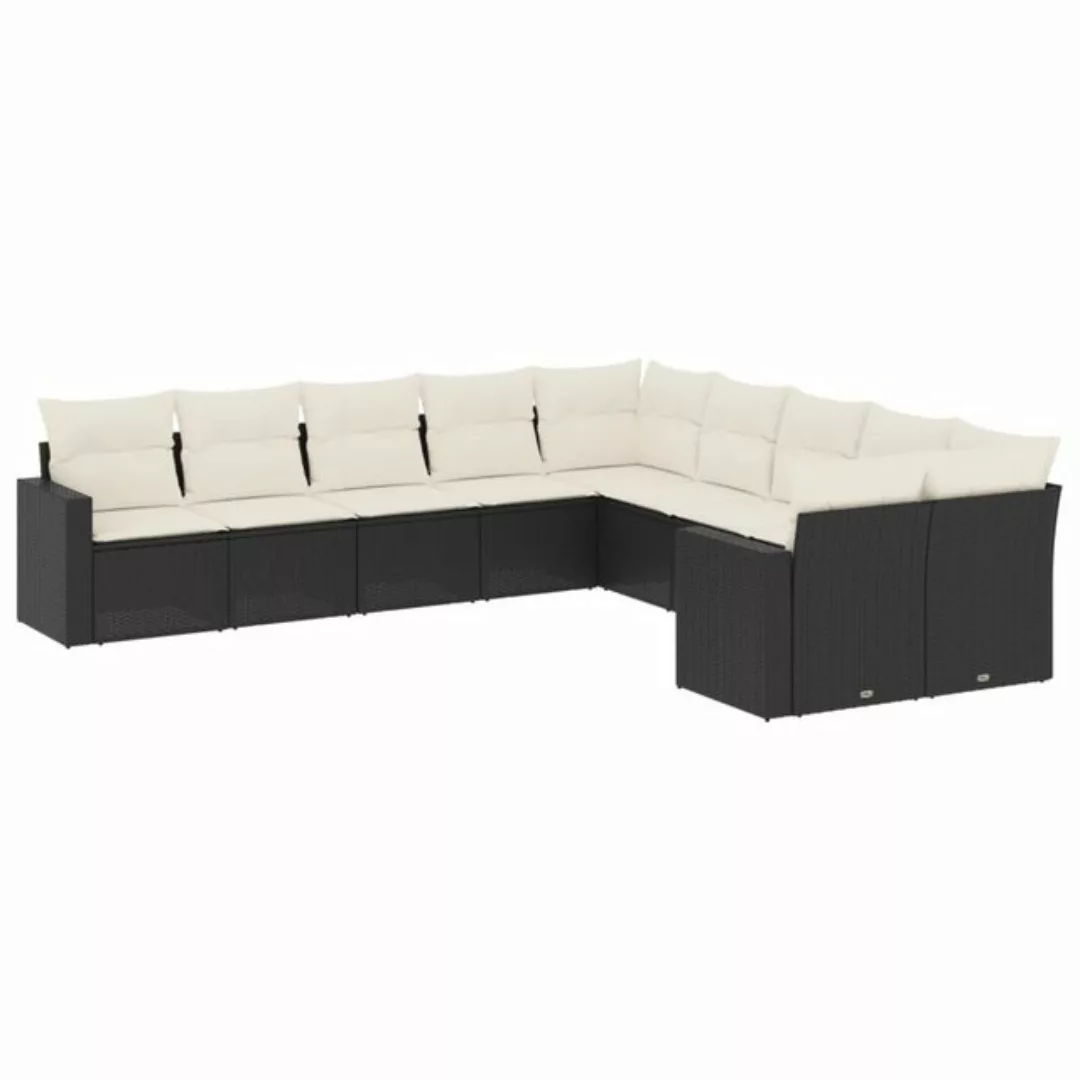 vidaXL Sofaelement 10-tlg. Garten-Sofagarnitur mit Kissen Schwarz Poly Ratt günstig online kaufen