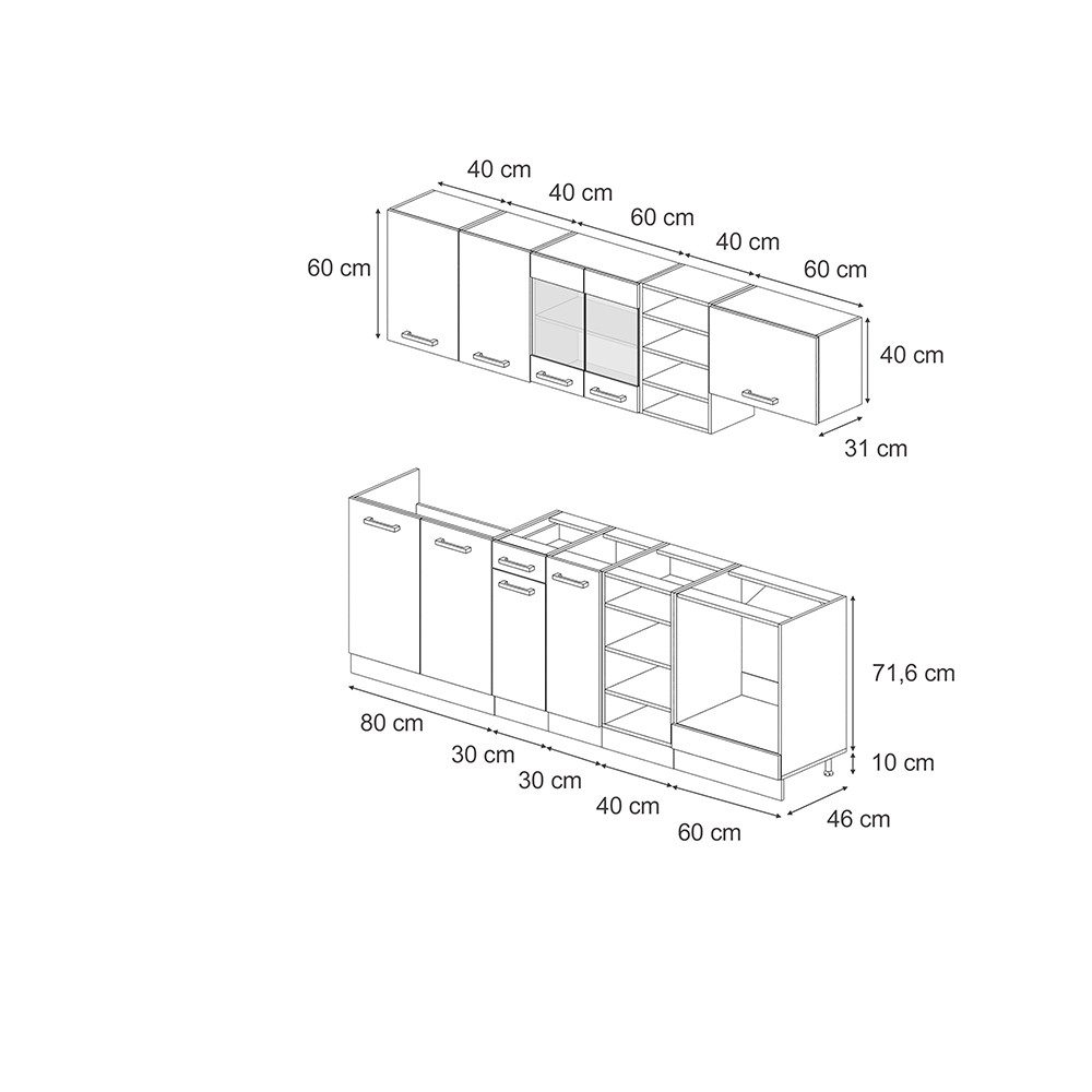Vicco Küchenzeile R-Line, Schwarz Beton/Anthrazit, 240 günstig online kaufen
