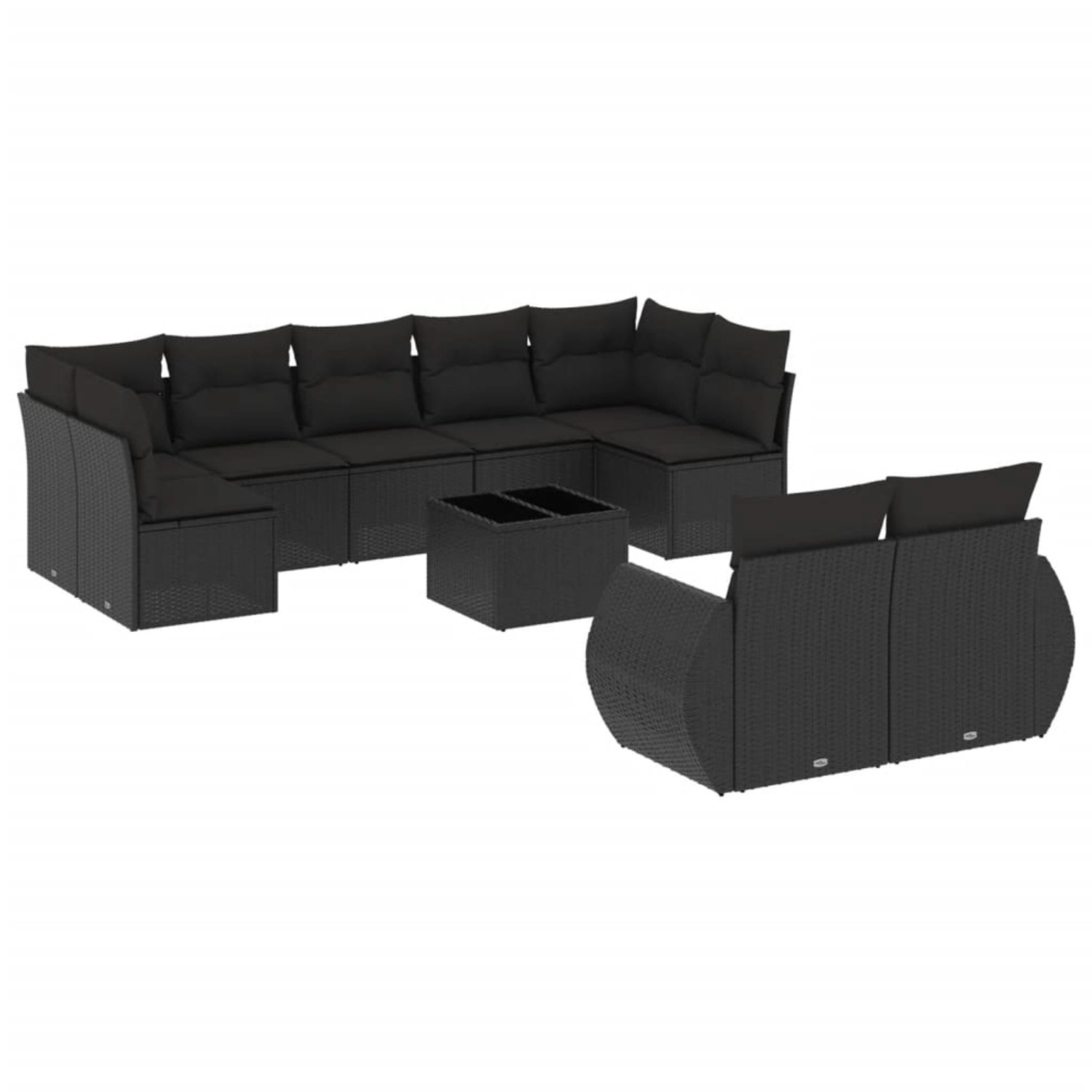 vidaXL 10-Tlg Garten-Sofagarnitur mit Kissen Schwarz Poly Rattan 3254162 günstig online kaufen