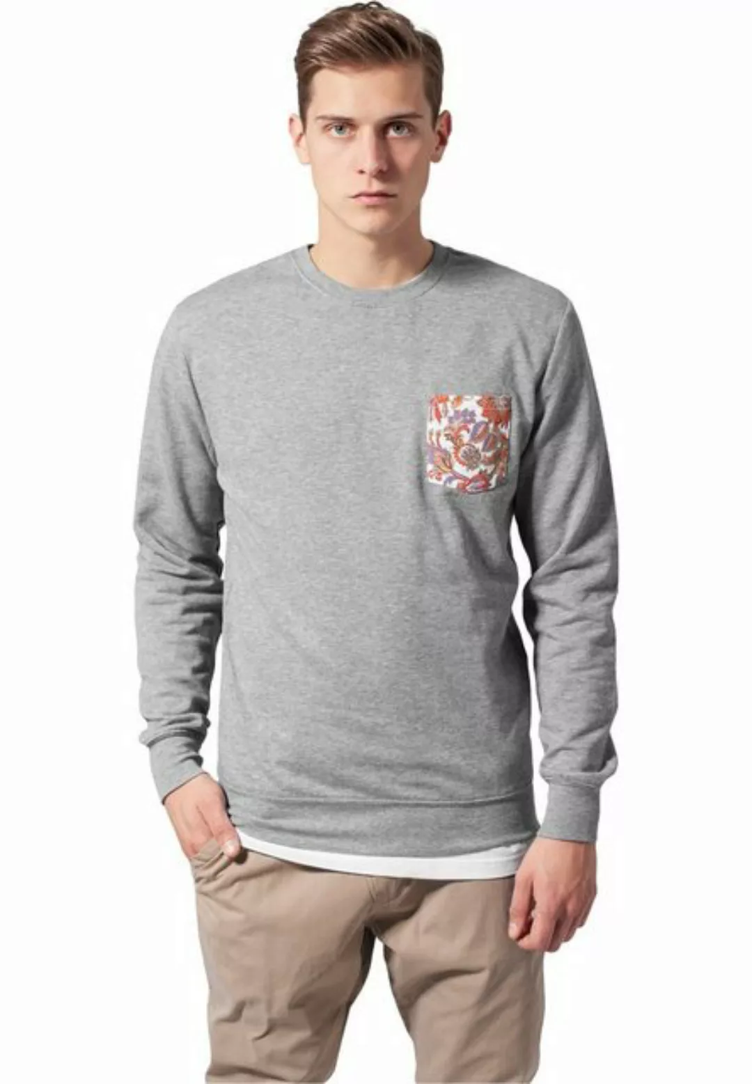 URBAN CLASSICS Langarmshirt TB1034 - Contrast Pocket Crewneck grey/flower S günstig online kaufen