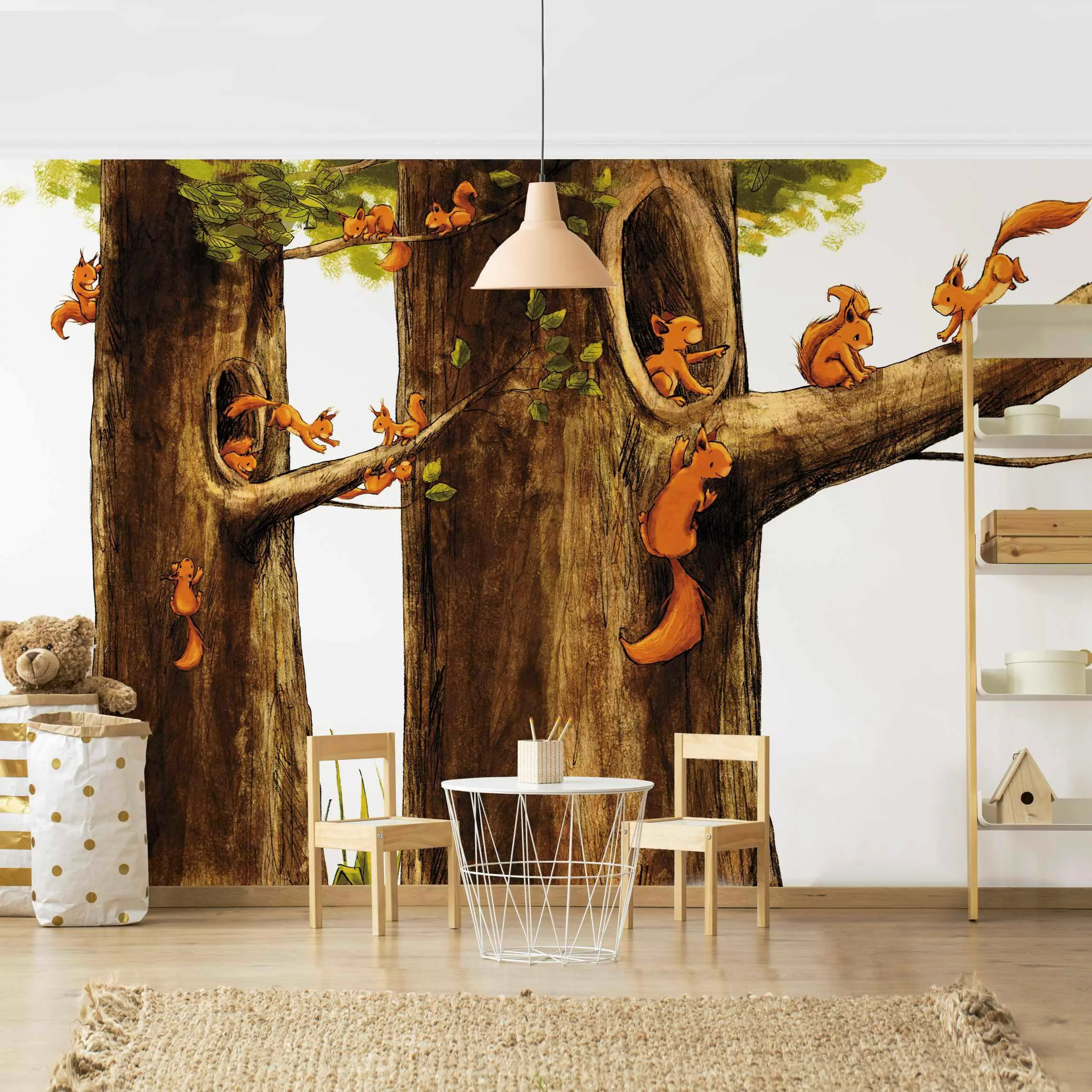 Bilderwelten Kindertapete Zuhause der Einhörnchen braun Gr. 288 x 190 günstig online kaufen