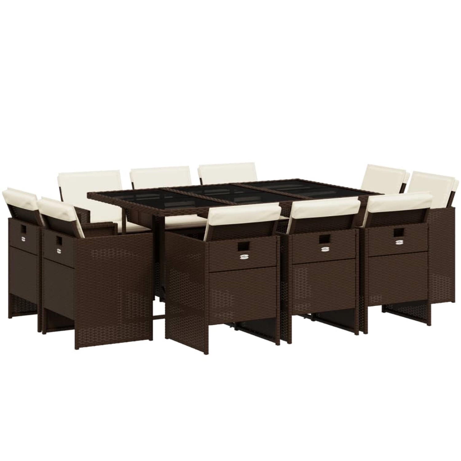 vidaXL 11-Tlg Garten-Essgruppe mit Kissen Braun Poly Rattan 3277796 günstig online kaufen