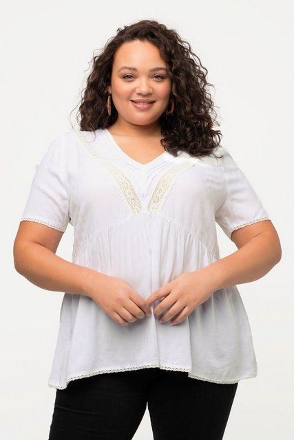 Ulla Popken Druckbluse Bluse Boxy Fit V-Ausschnitt mit Spitzenband günstig online kaufen