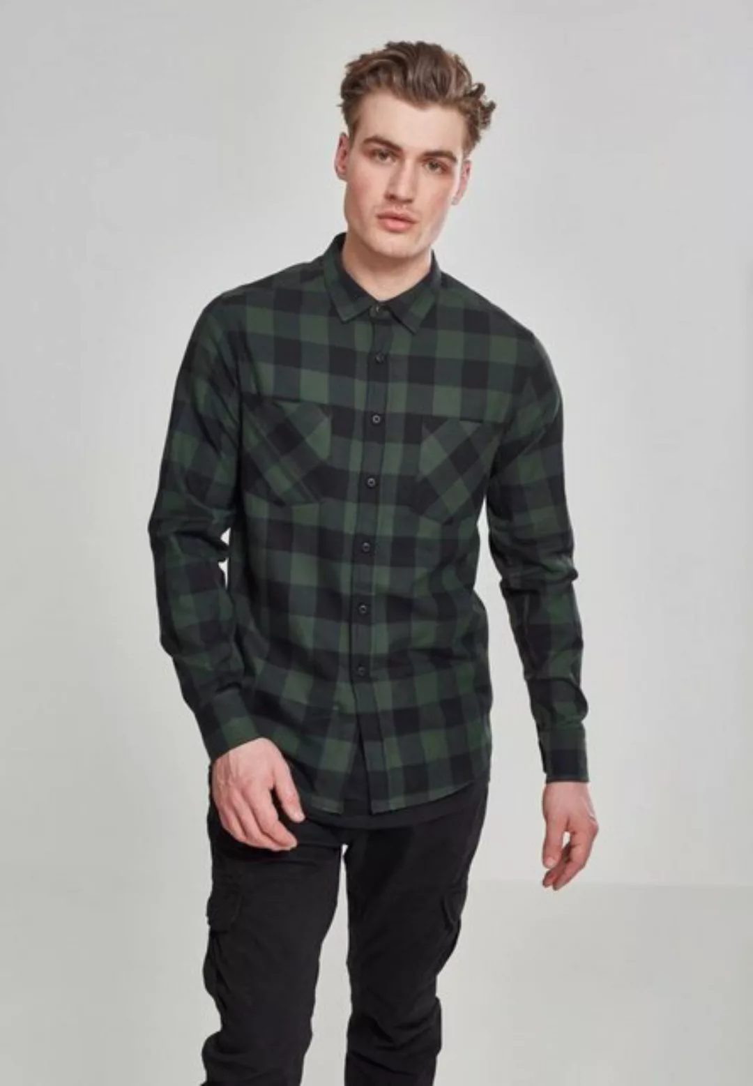 URBAN CLASSICS Flanellhemd TB297 - Checked Flanell Shirt blk/forest L günstig online kaufen