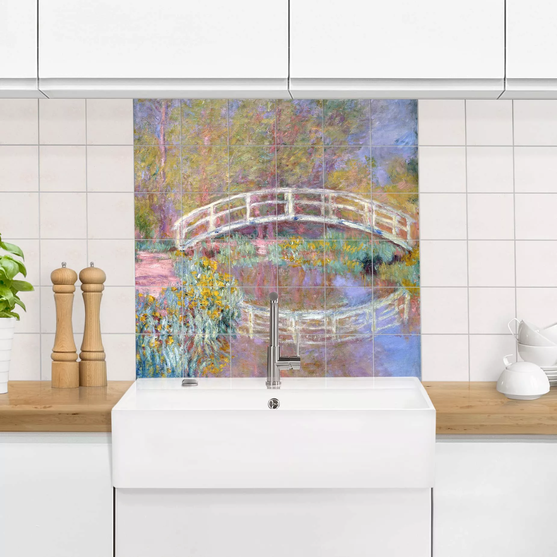 Fliesenbild Kunstdruck - Quadrat Claude Monet - Brücke Monets Garten günstig online kaufen