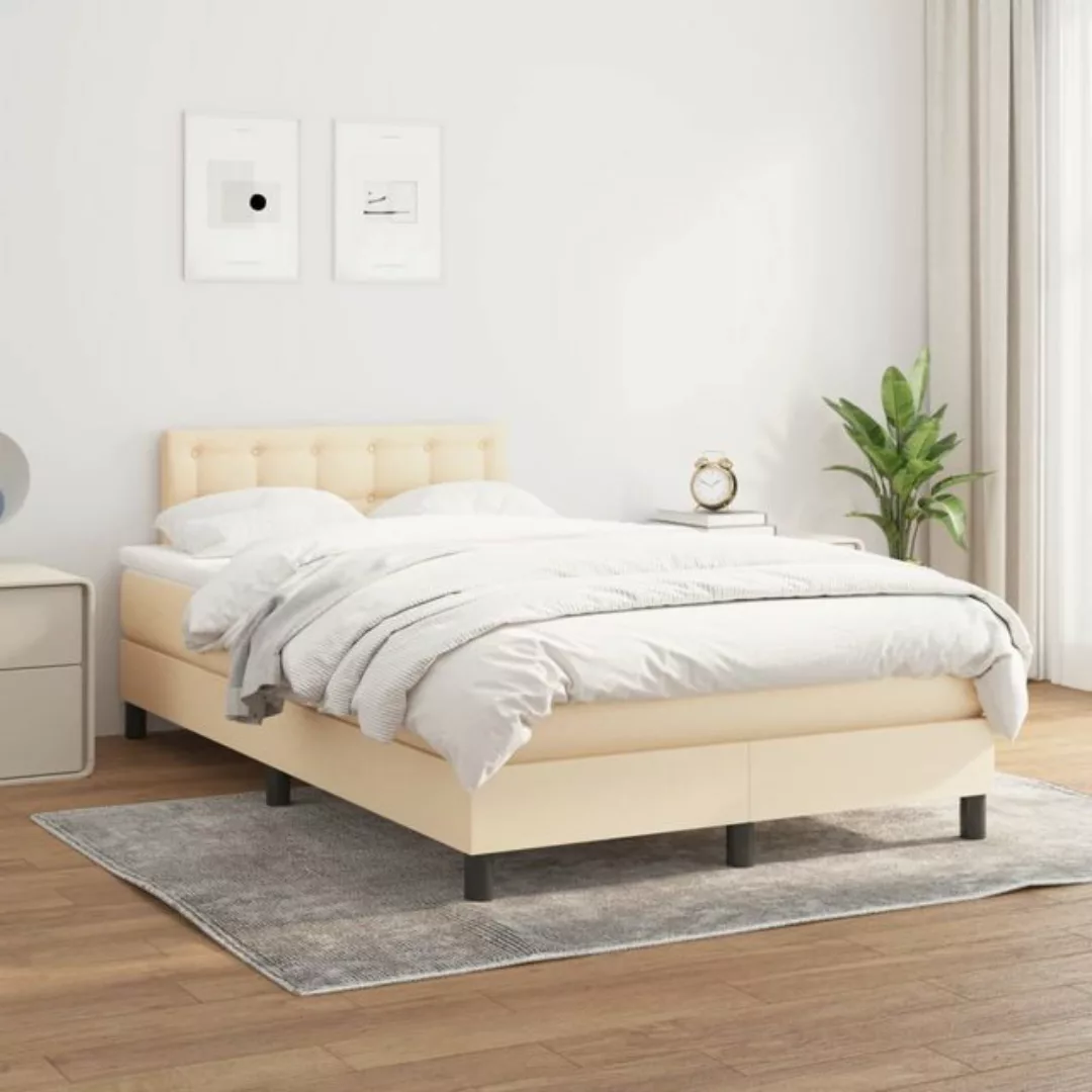 vidaXL Bettgestell Boxspringbett mit Matratze Creme 120x200 cm Stoff Bett B günstig online kaufen