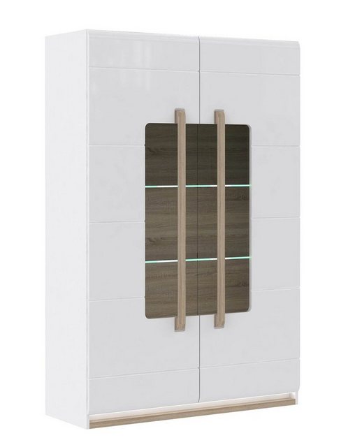 expendio Vitrine Aubry 5 Hochglanz weiß / Sonoma Eiche 120x181x42 cm mit LE günstig online kaufen