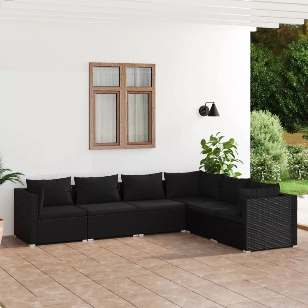 Vidaxl 6-tlg. Garten-lounge-set Mit Kissen Poly Rattan Schwarz günstig online kaufen