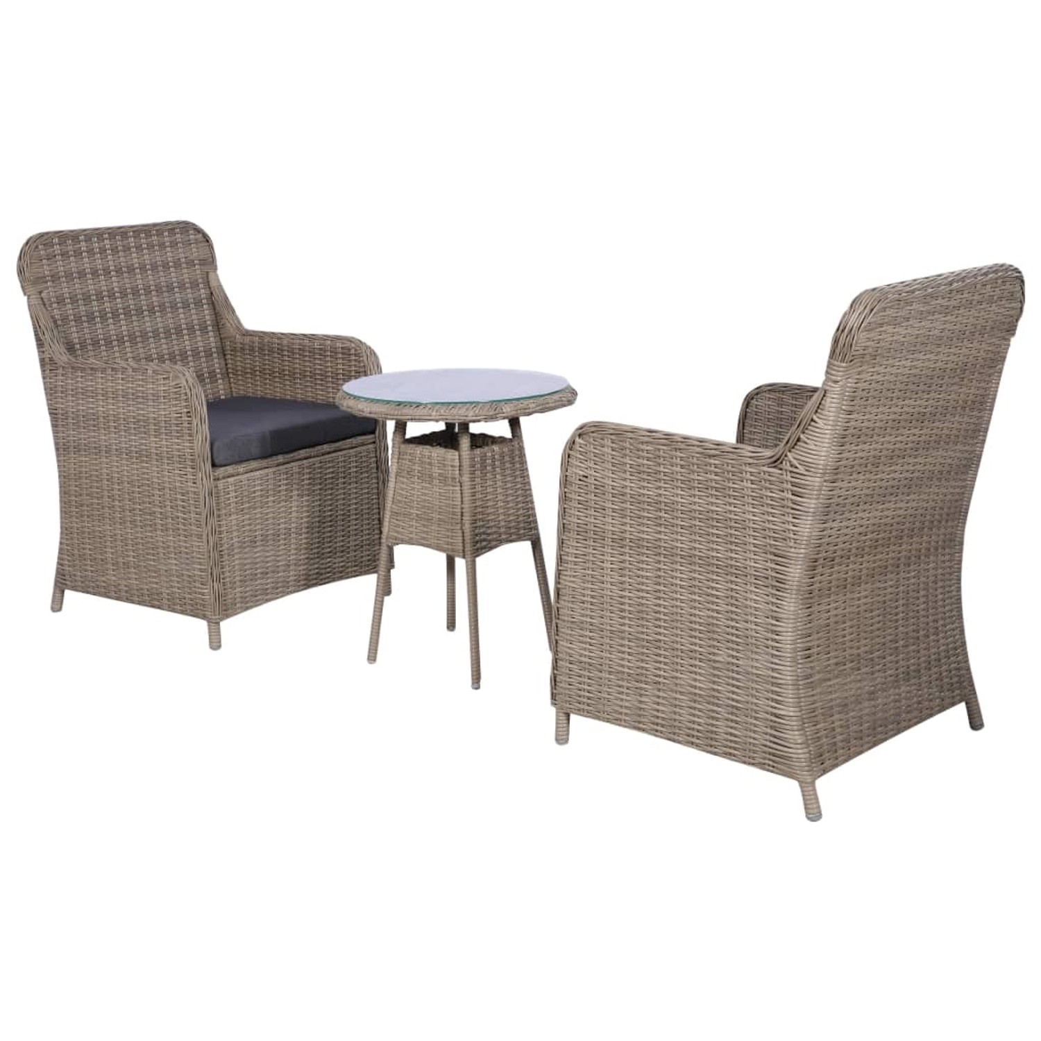 3-tlg. Bistro-set Mit Kissen Poly Rattan Braun günstig online kaufen