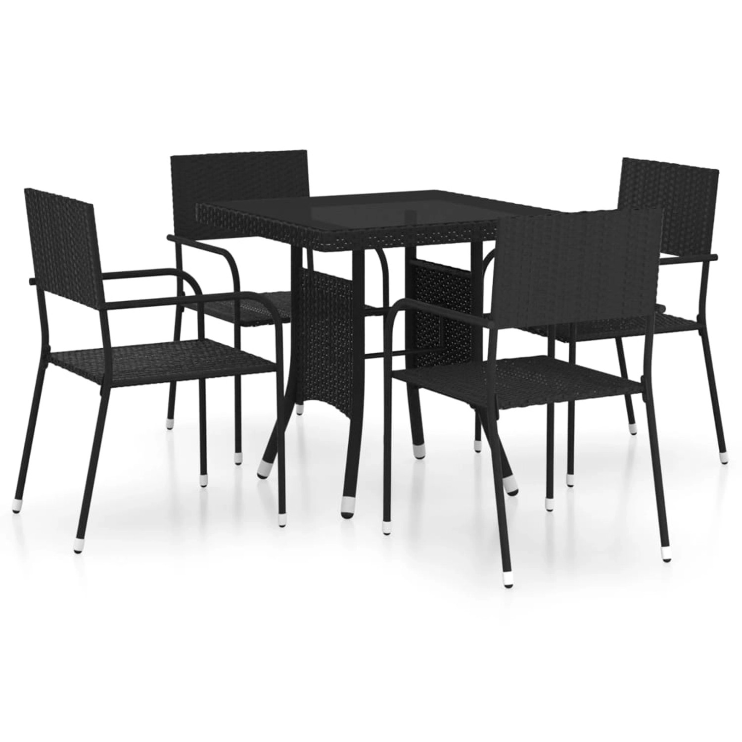 5-tlg. Garten-essgruppe Poly Rattan Schwarz günstig online kaufen