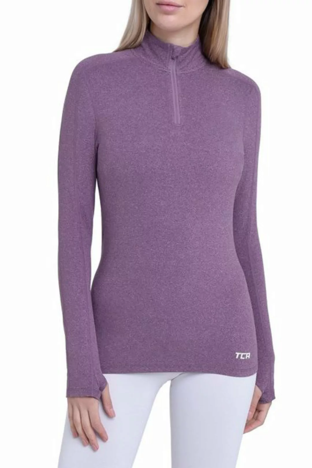 TCA Langarmshirt TCA Damen Laufshirt mit Reißverschlusstasche - Lila, M (1- günstig online kaufen