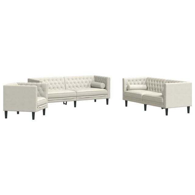 vidaXL Sofa 3-tlg. Chesterfield-Sofa-Set mit Nackenrollen Creme Samt günstig online kaufen