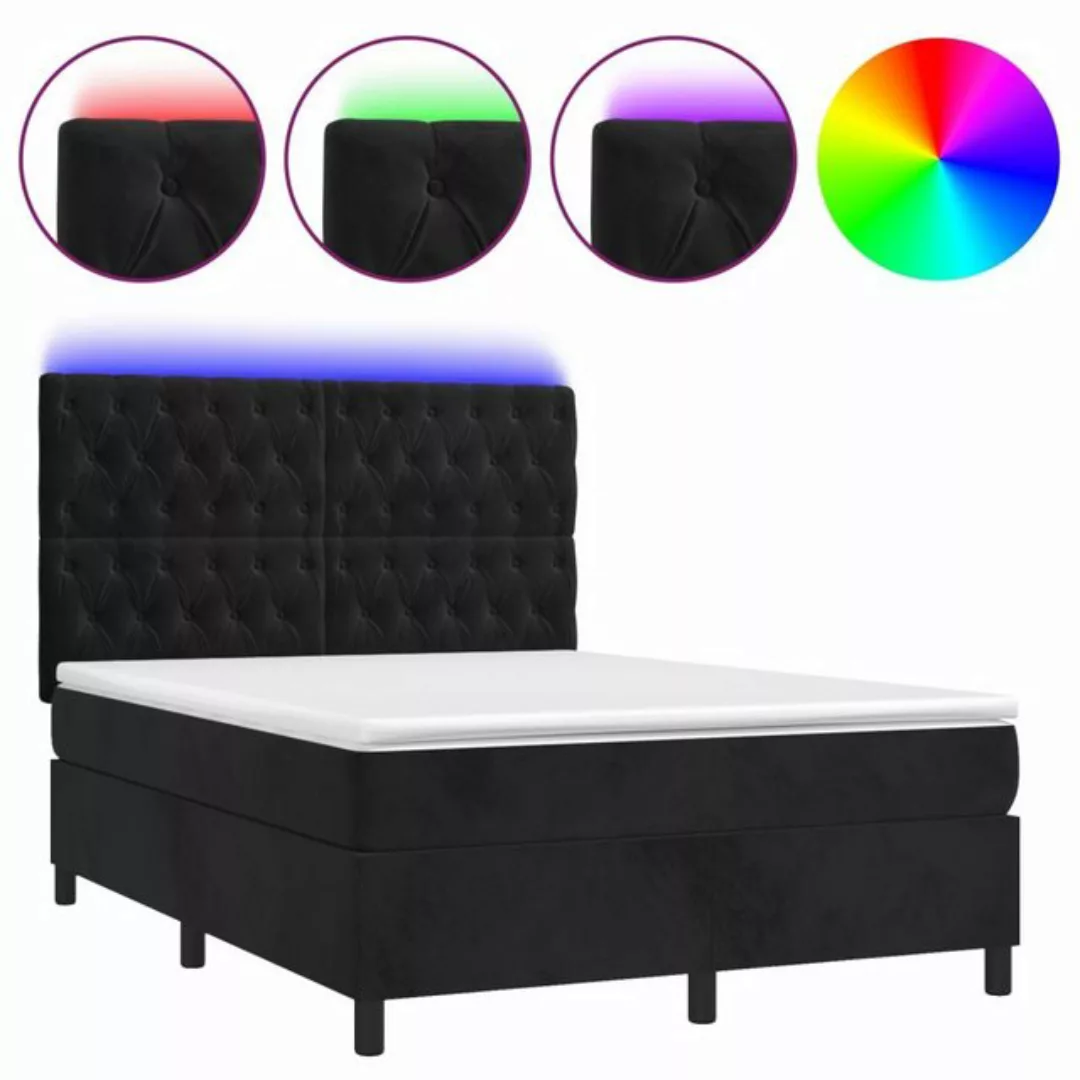 vidaXL Bettgestell Boxspringbett mit Matratze LED Schwarz 140x200 cm Samt B günstig online kaufen