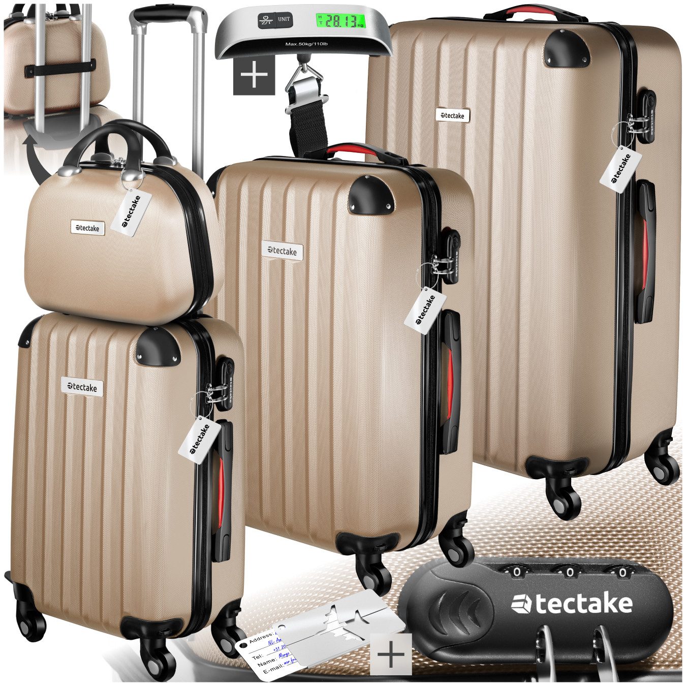 tectake Trolley Hartschalenkoffer-Set, 4 Rollen, 4-teilig, günstig online kaufen