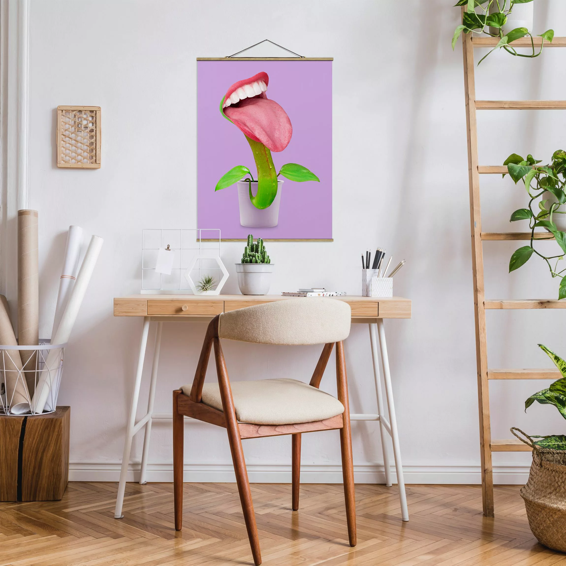 Stoffbild Blumen mit Posterleisten - Hochformat Fleischfressende Pflanze mi günstig online kaufen
