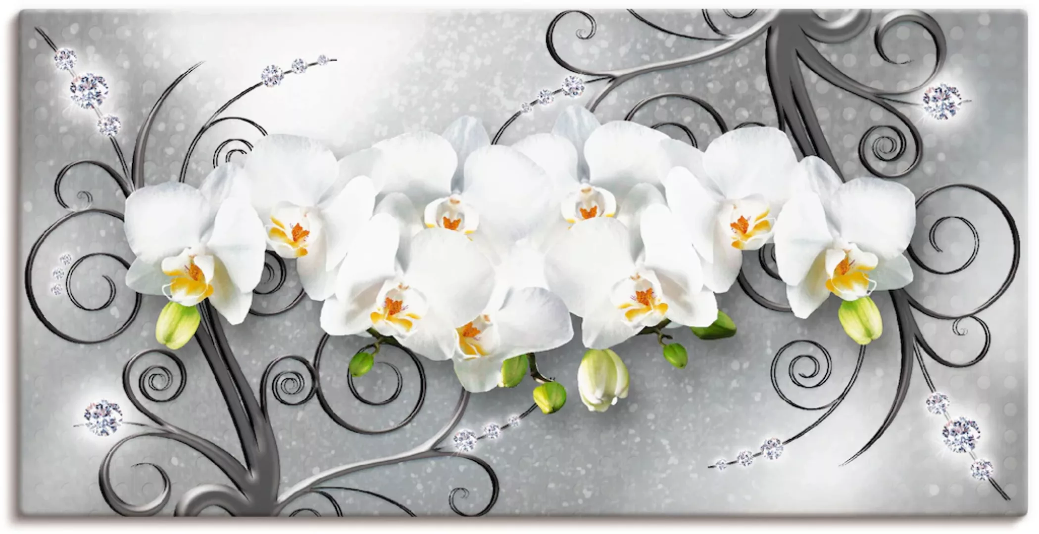 Artland Wandbild "weiße Orchideen auf Ornamenten", Blumenbilder, (1 St.), a günstig online kaufen