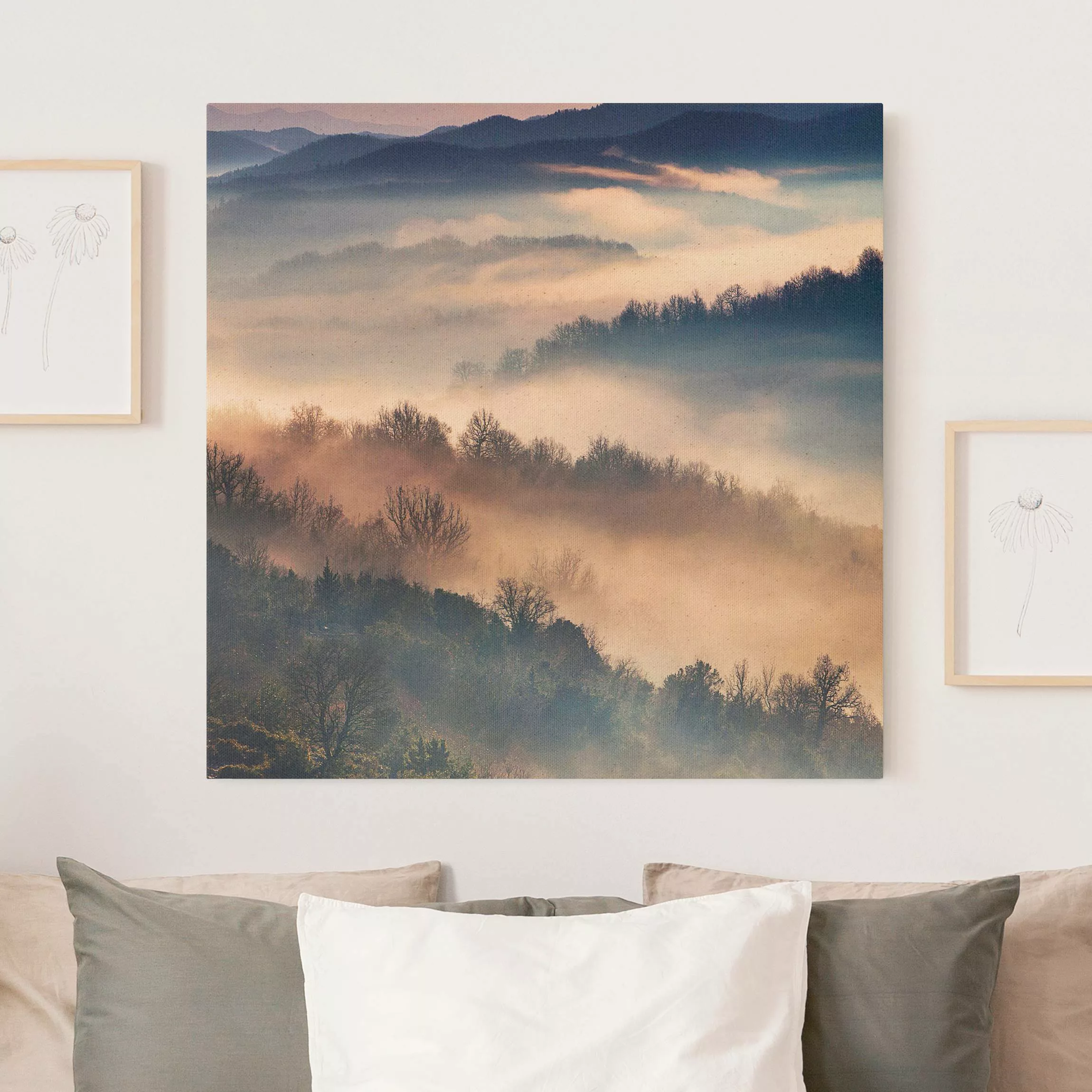Leinwandbild auf Naturcanvas Nebel bei Sonnenuntergang günstig online kaufen
