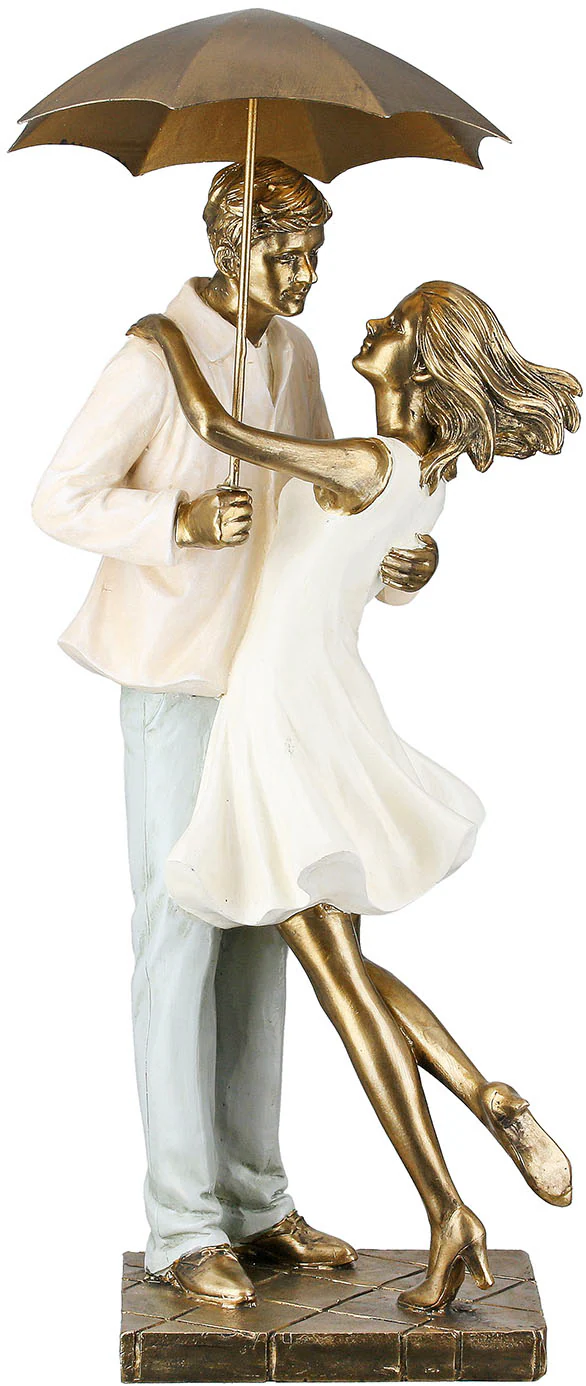 GILDE Dekofigur "Skulptur Paar Love in the rain creme; goldfarben H. 39 cm" günstig online kaufen