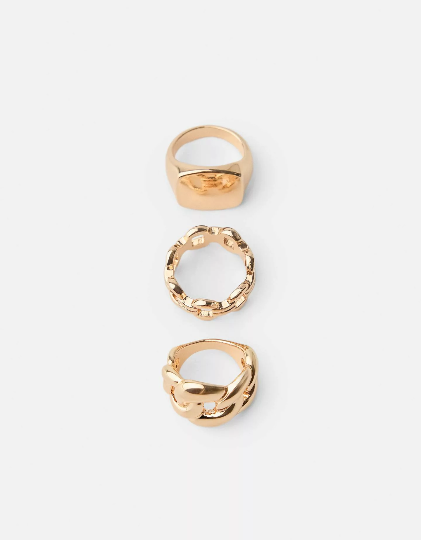 Bershka 3er-Pack Ringe Mit Kette Signature Edition Damen M Gold günstig online kaufen