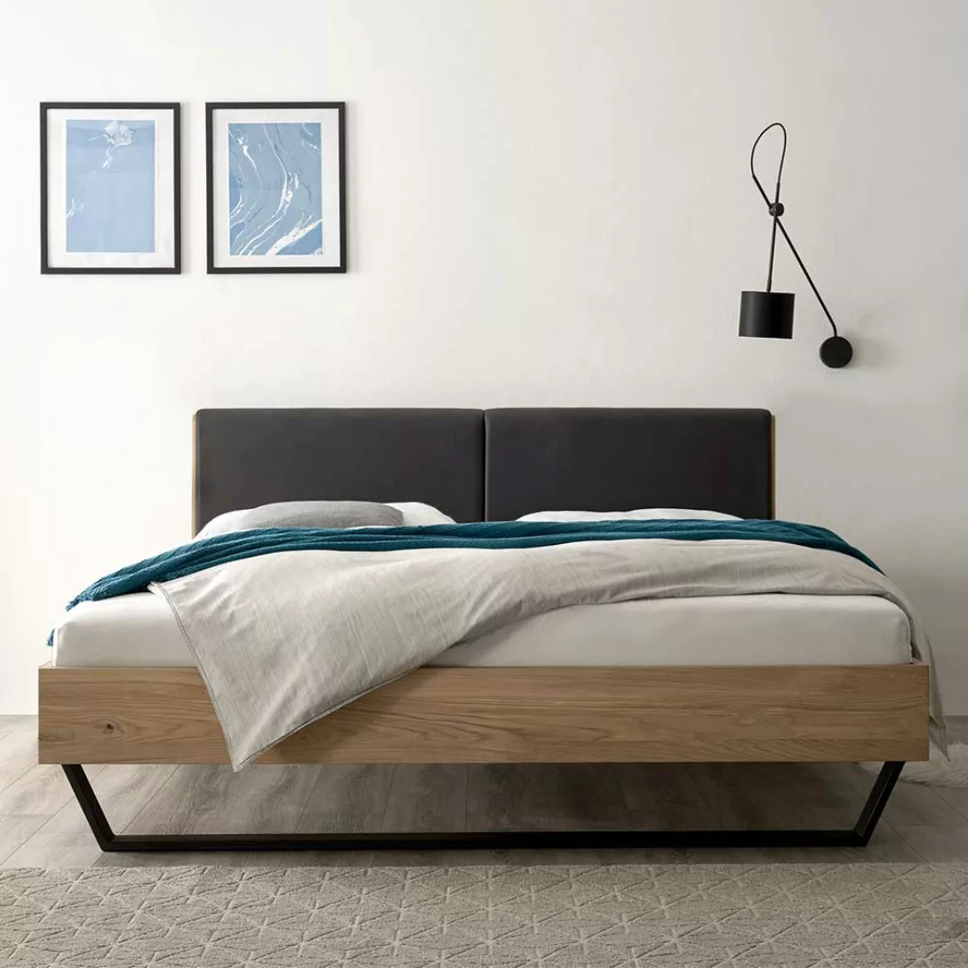 Kufenbett aus Eiche Massivholz Kunstwildleder günstig online kaufen