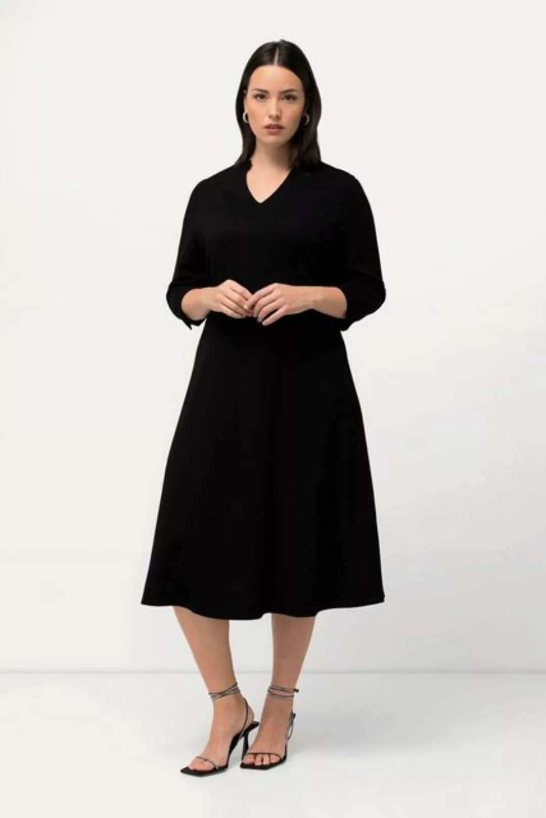 Ulla Popken Jerseykleid Punto-di-Roma-Kleid A-Linie V-Ausschnitt 3/4-Arm günstig online kaufen