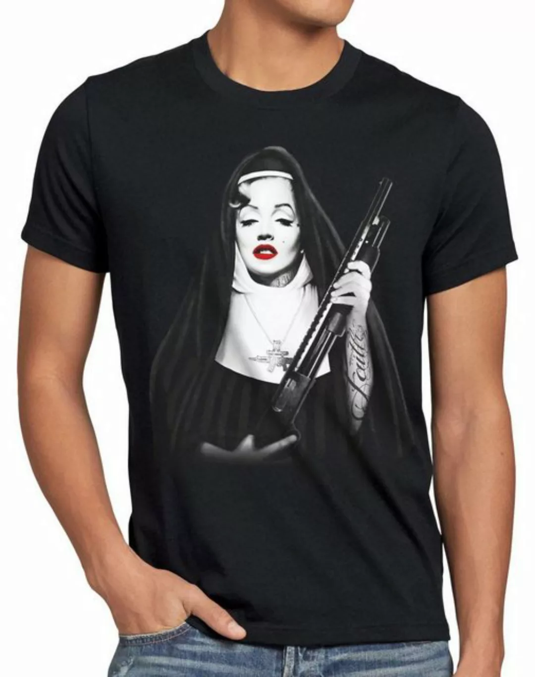 Print-Shirt Herren T-Shirt Marilyn Gebetsschwester tattoo monroe rock nonne günstig online kaufen