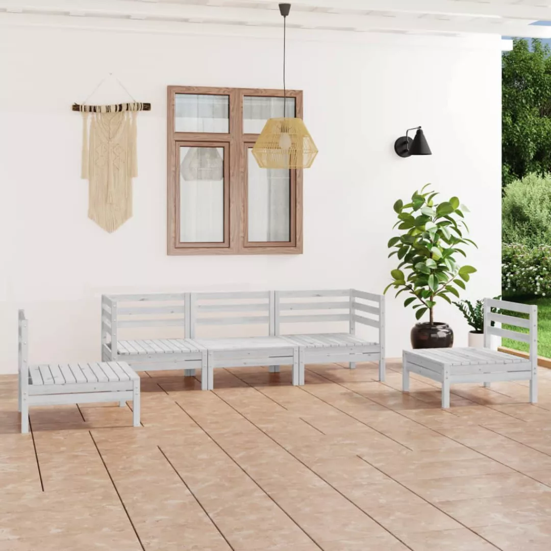 5-tlg. Garten-lounge-set Weiß Kiefer Massivholz günstig online kaufen