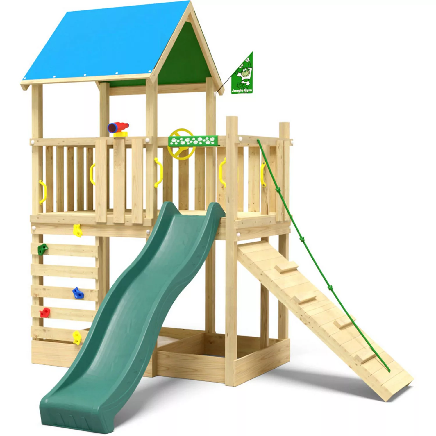 Jungle Gym Spielturm Wonder Holz mit Planendach Kletterrampe Rutsche Dunkel günstig online kaufen
