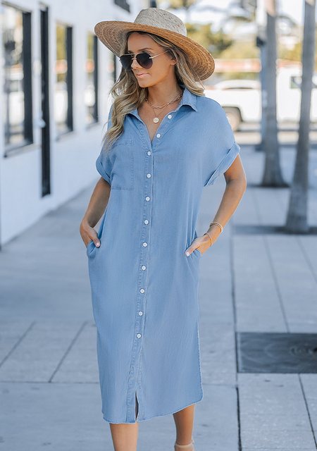 Cupshe Strandkleid Maxikleid Lässiges Frühlings-Denim-Kleid mit Seitentasch günstig online kaufen