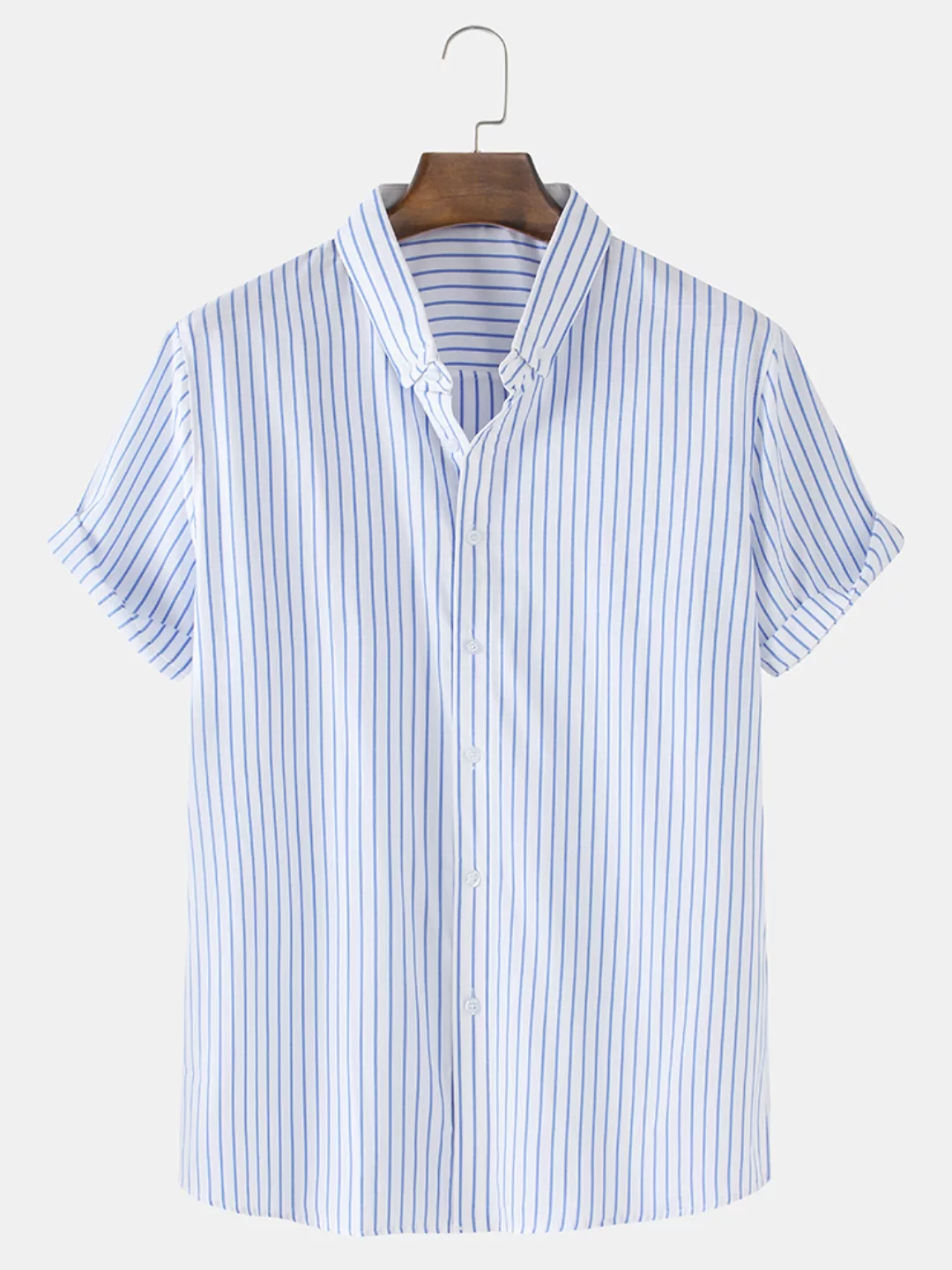 Mens Cotton Basic Vertical Stripes Print Leichte, lässige Kurzarmhemden günstig online kaufen
