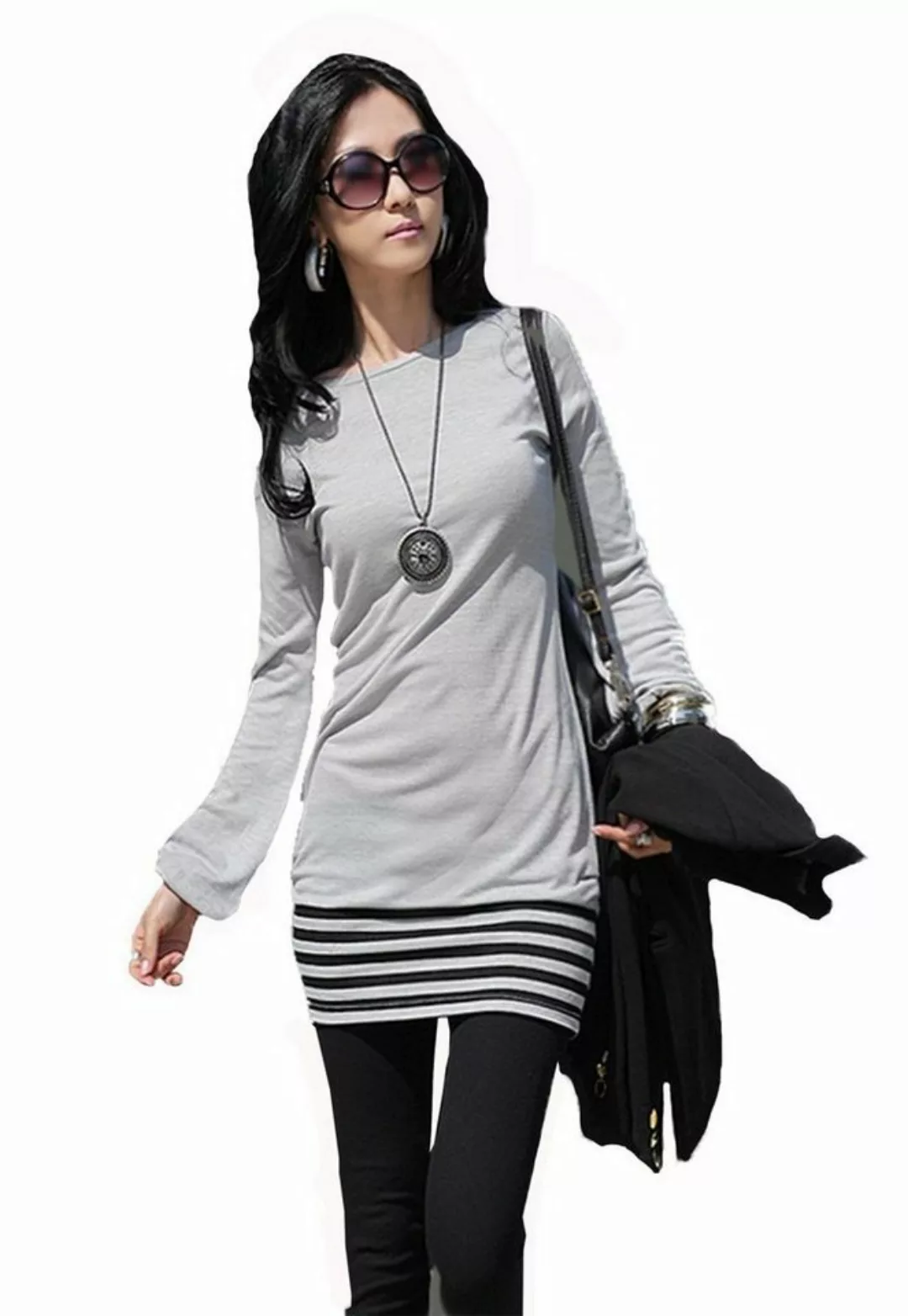 Mississhop Shirtkleid Damen Minikleid Kleid Tunika Rock weiß schwarze Strei günstig online kaufen