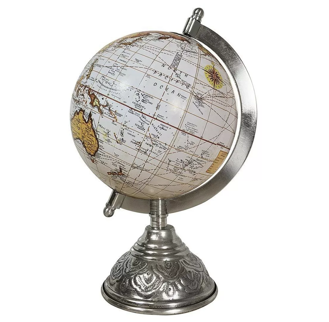 Globus Weiß Weltkugel mit Metallständer Standglobus Erde Atlas Ø 13cm günstig online kaufen