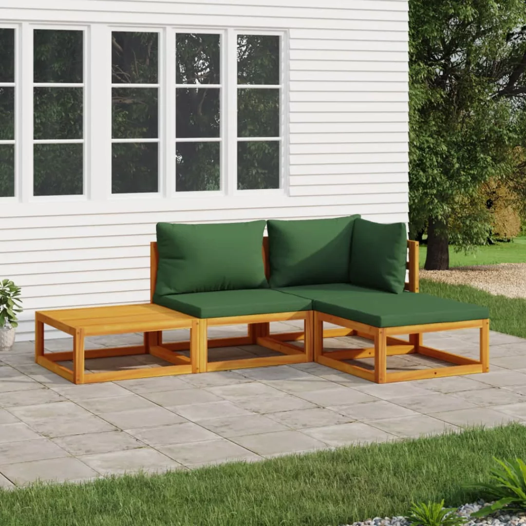 Vidaxl 4-tlg. Garten-lounge-set Mit Grünen Kissen Massivholz günstig online kaufen