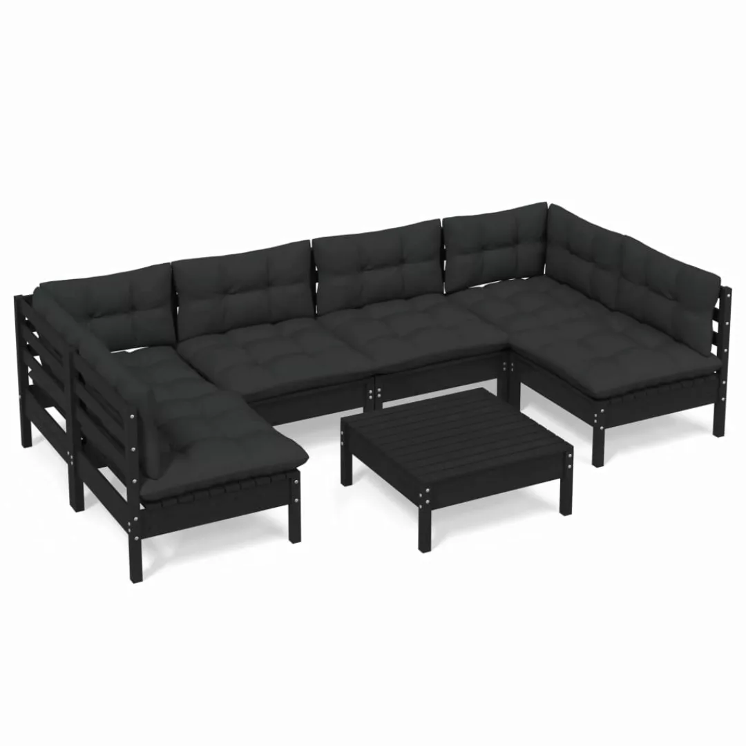 7-tlg. Garten-lounge-set Mit Kissen Schwarz Kiefer Massivholz günstig online kaufen