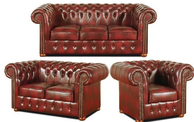 Casa Padrino Chesterfield-Sofa Chesterfield Wohnzimmer 3er Set Weinrot - Lu günstig online kaufen